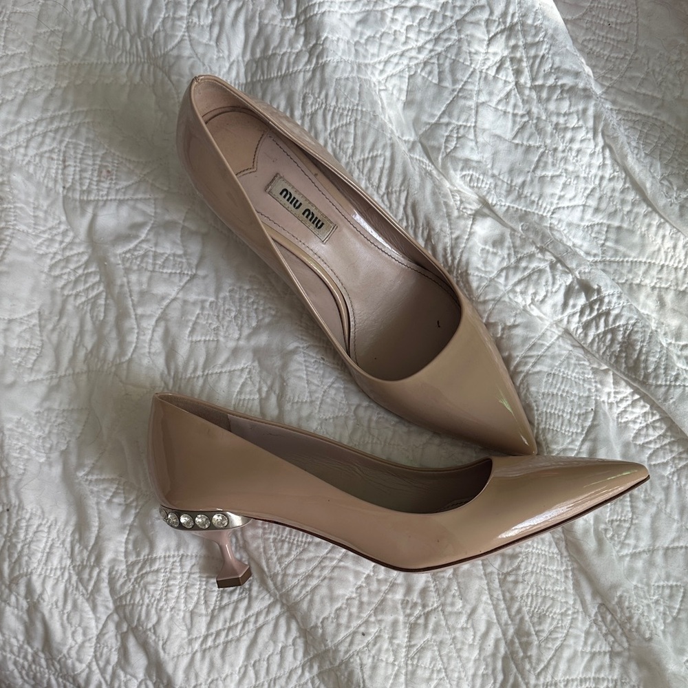 Miu Miu Crystal Embellished Patent Heel - 37
